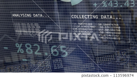 Image of financial data processing over cityscape Image of financial data processing over cityscape 113596974