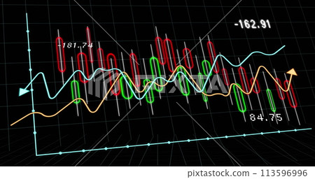 Image of financial data processing over black background 113596996