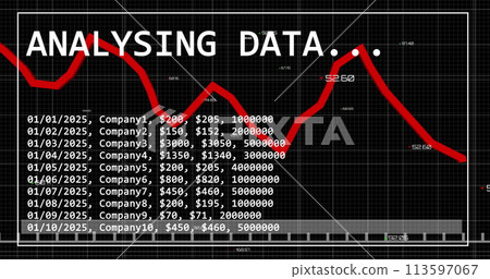 Image of financial data processing over black background 113597067
