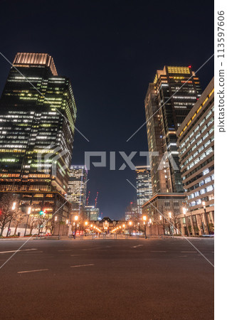 Night view of Tokyo Station from Hibiya Street in Tokyo Night view of Tokyo Station from Hibiya Street in Tokyo 113597606