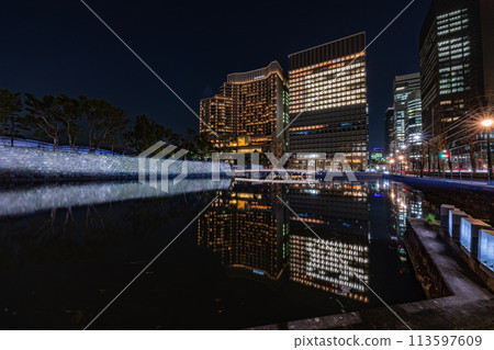 Night view of the Wadakura Moat in the outer gardens of the Imperial Palace 113597609