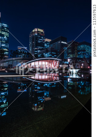 Night view of Wadakura Fountain Park in Tokyo 113597613