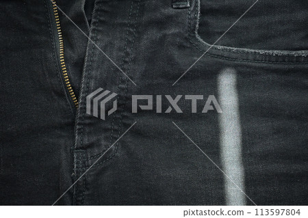 black danim texture background, textile of jeans fashion for clothing design 113597804