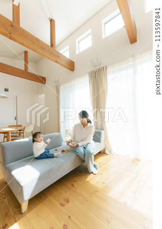 A family relaxing at their home 113597841