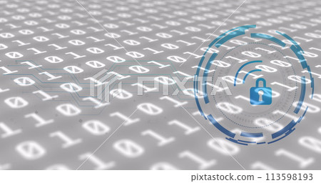Image of padlock icon over data processing on white background 113598193