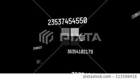 Image of numbers and loading squares data processing over black background 113598418