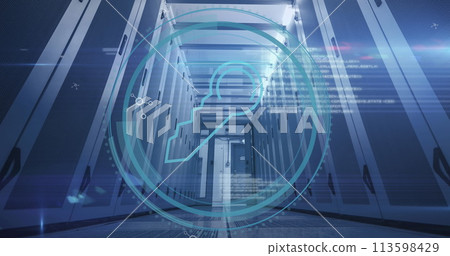 Image of key icon over data processing and server room 113598429