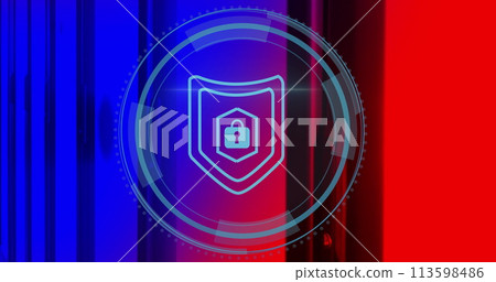 Image of padlock icon over data processing and server room Image of padlock icon over data processing and server room 113598486