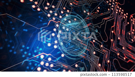 Image of data processing and padlock over black background 113598517