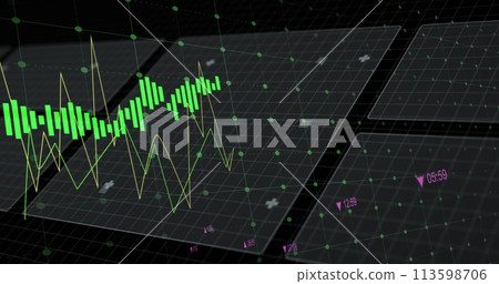 Image of data processing over black background Image of data processing over black background 113598706