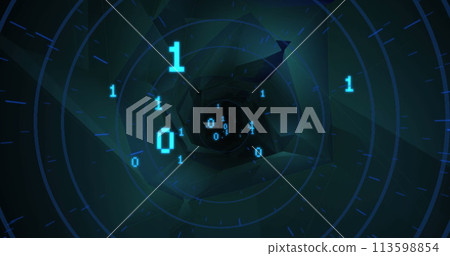 Image of digital screen with binary code and shapes Image of digital screen with binary code and shapes 113598854