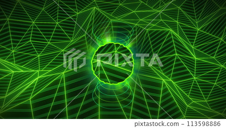 Image of neon circle over green digital space with connections 113598886