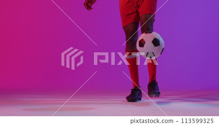 Image of african american male soccer player over shapes Image of african american male soccer player over shapes 113599325