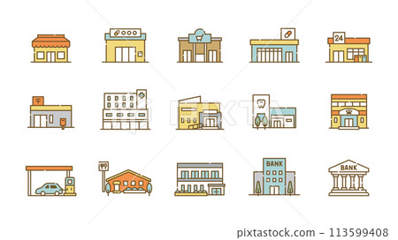 Shop, store, building, icon set 113599408