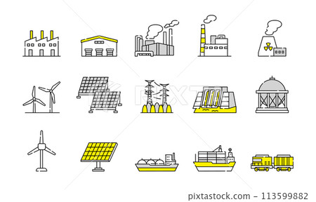 Industry, logistics, power generation, business icon set 113599882