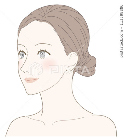 女性臉，斜臉，臉頰到肩膀 113599886