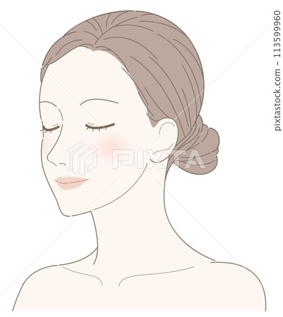 Woman, face, sideways, eyes closed, up to shoulders, with blush 113599960
