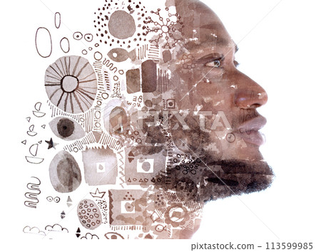 An artistic paintography paintography profile portrait of a young man 113599985