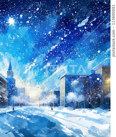 Illustration of a deserted main street in a snowstorm Illustration of a deserted main street in a snowstorm 113600881