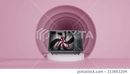 Image of tv with warning sign over circles 113601204