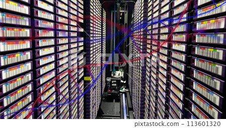 Image of medical data processing over server room Image of medical data processing over server room 113601320
