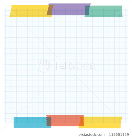 淺藍色方格紙和膠帶備忘錄背景正方形 淺藍色方格紙和膠帶備忘錄背景正方形 113601539