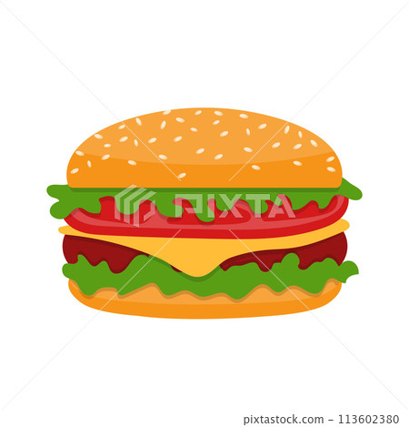 Fast food beef cheese hamburger cartoon vector isolated illustration 113602380