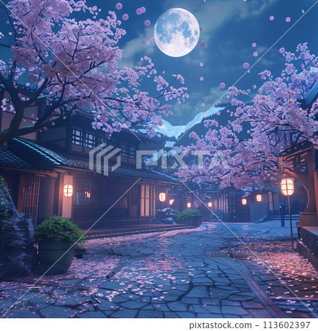 夜櫻滿月，日式建築 113602397