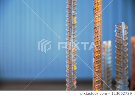 Steel bars, also known as steel reinforcement bars, are employed on construction sites to reinforce concrete, copy space, close-up and selective soft focus. Steel bars, also known as steel reinforcement bars, are employed on construction sites to reinforce concrete, copy space, close-up and selective soft focus. 113602729
