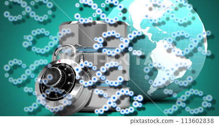 A combination lock secures a globe, symbolizing global data protection A combination lock secures a globe, symbolizing global data protection 113602838