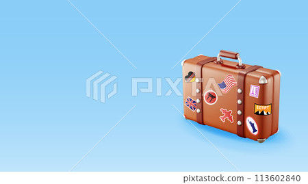 3D vintage old travel suitcase isolated 113602840