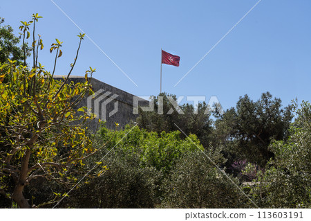 the flag with the Maltese cross flying 113603191