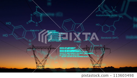 Digital image of chemical structures and program codes appearing in the screen Digital image of chemical structures and program codes appearing in the screen 113603498