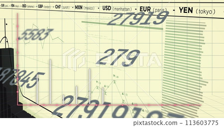 Image of graphs and numbers on yellow background 113603775