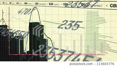 Image of graphs and numbers on yellow background 113603776