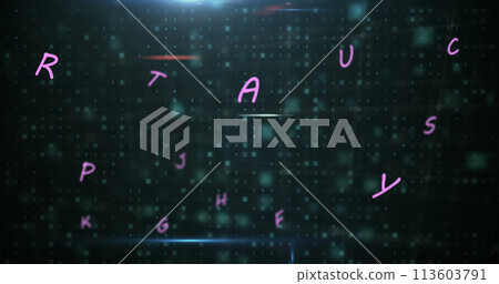 Floating letters form an abstract concept on a digital background 113603791