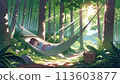 Girl sleeping in a hammock 113603877