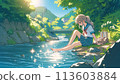 Girls playing on the river 113603884