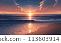 Sunset on the sandy beach 113603914