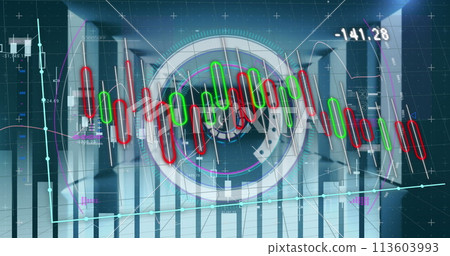 Image of graphs and processing circle over servers Image of graphs and processing circle over servers 113603993