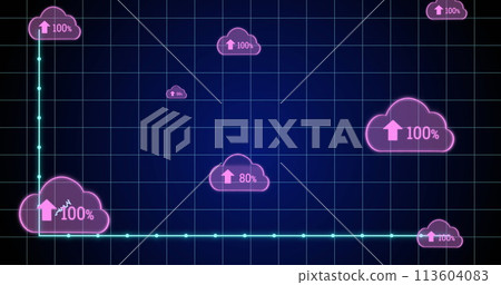Image of graphs and clouds over navy background 113604083