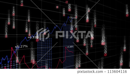 Image of data processing on black background 113604116