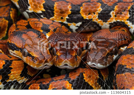 Ai generated Close up of wild snake python with scales slithering in a circle in nature 113604315
