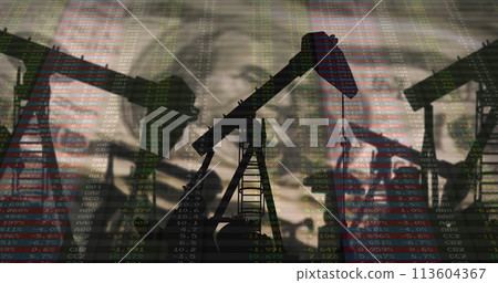 Image of pump jacks over money and data 113604367