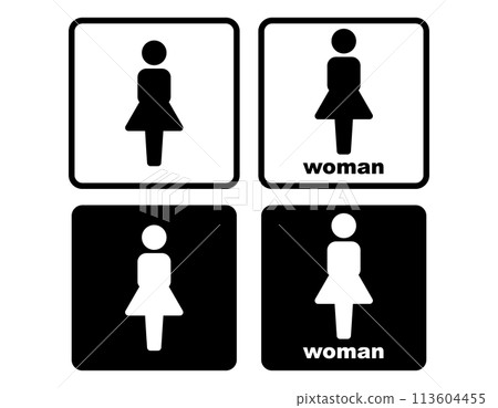 廁所圖示女性黑白 廁所圖示女性黑白 113604455