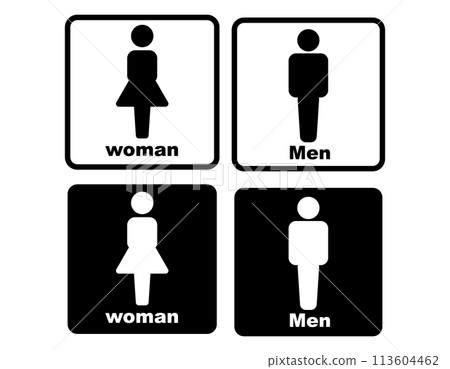 帶有黑色和白色文字的廁所圖標 113604462