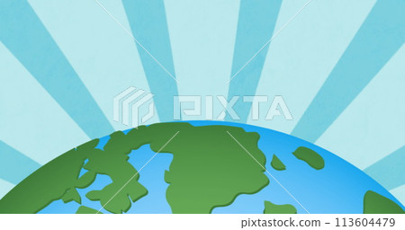 Image of globe on rotating blue background 113604479