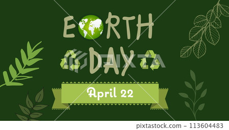 Image of earth day and leaves on green background Image of earth day and leaves on green background 113604483