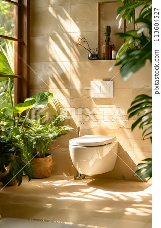 Bathroom with plants and toilet 113604527