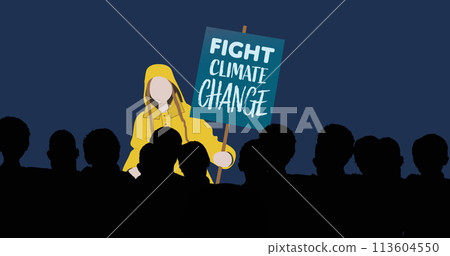 Image of woman and people protesting with banner against climate change 113604550